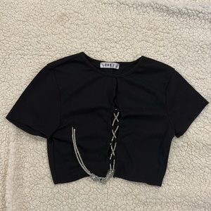 Shirt with diamond lace up in the front